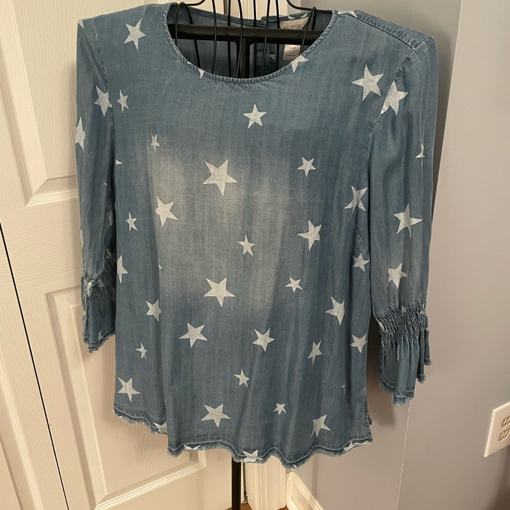 Multiples Denim-Look Star Print Tunic - Light Blue